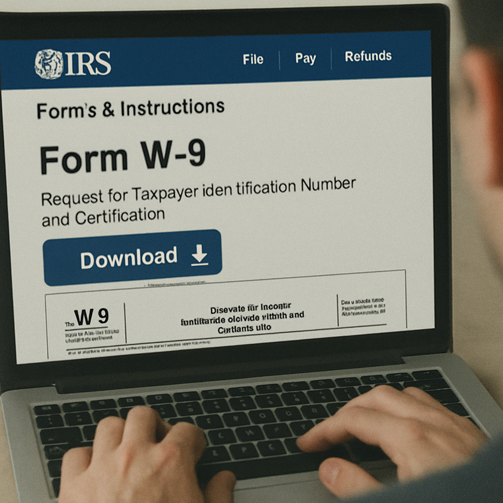 Image of someone downloading the W9 fillable form from the IRS website