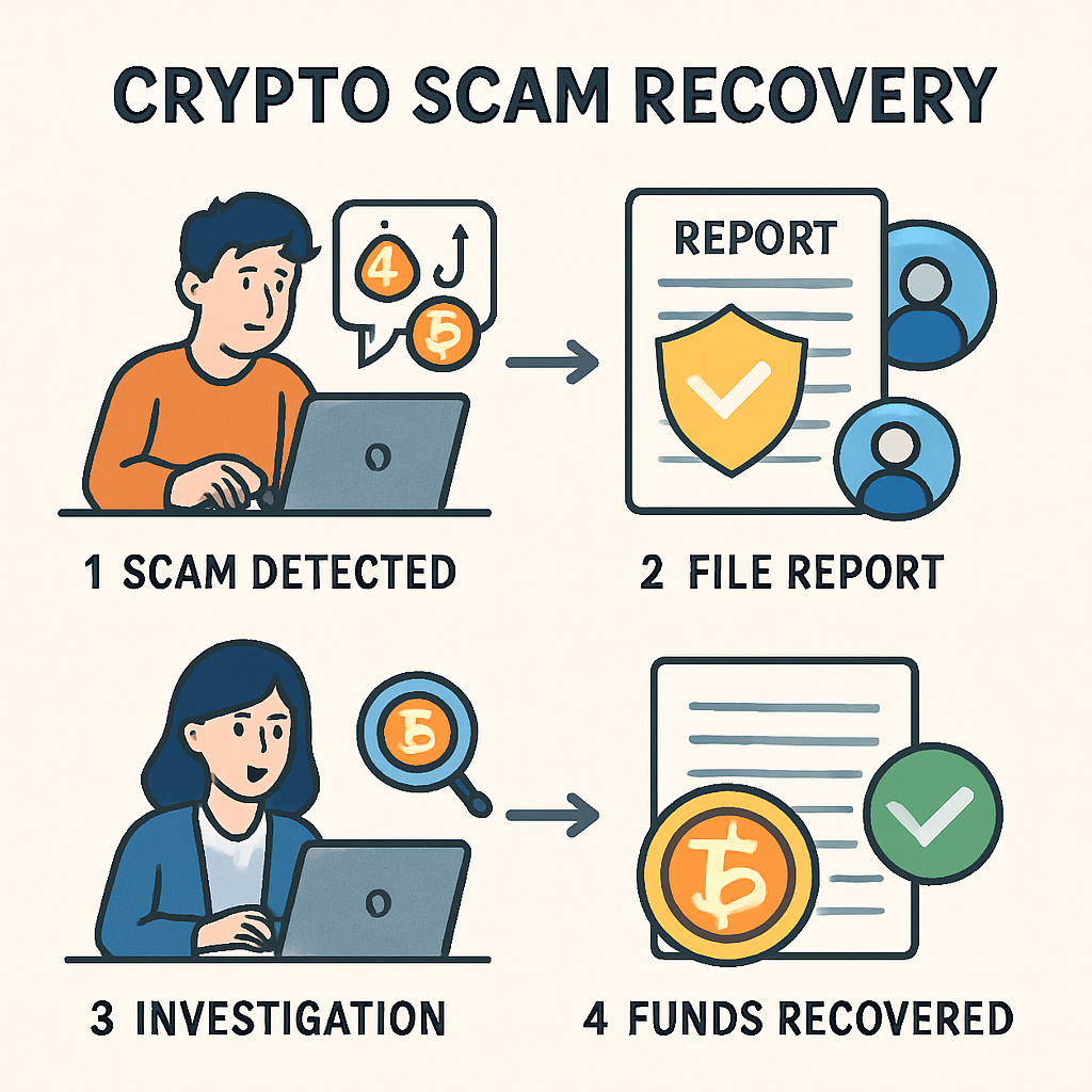 Image illustrating the step-by-step process of crypto scam recovery
