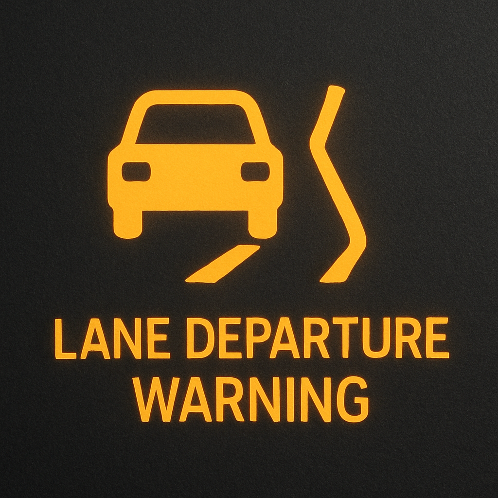 Illustration of a lane departure warning alert on a vehicle dashboard