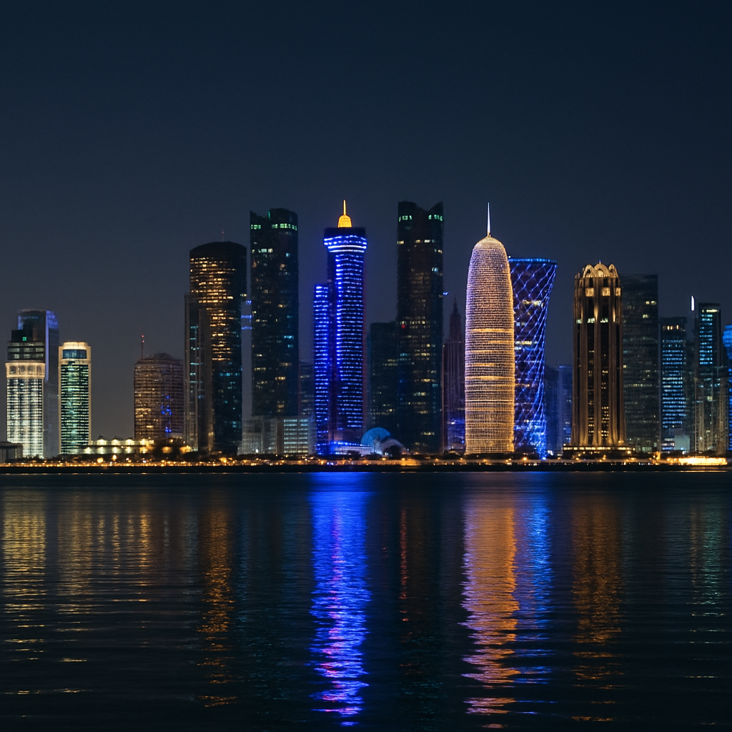 Qatar skyline at night