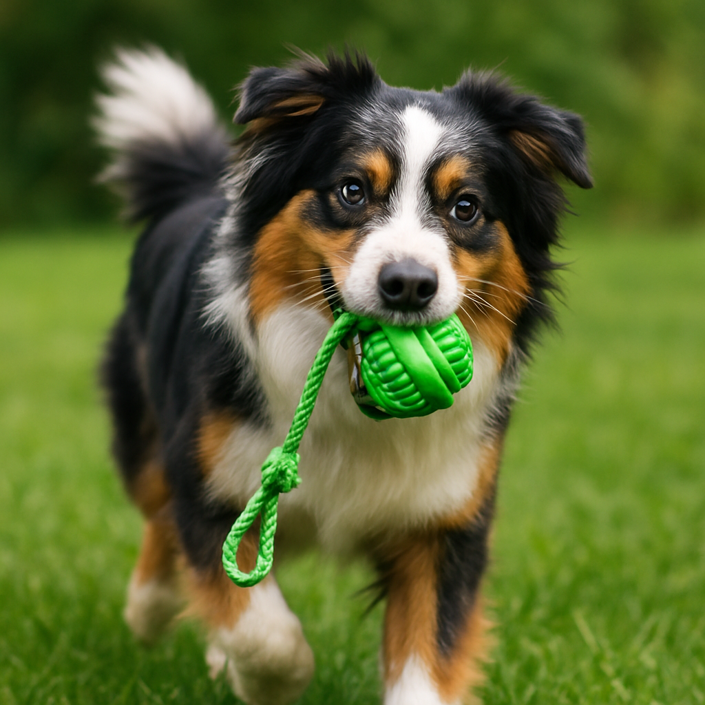 Australian Shepherd playing with a toy