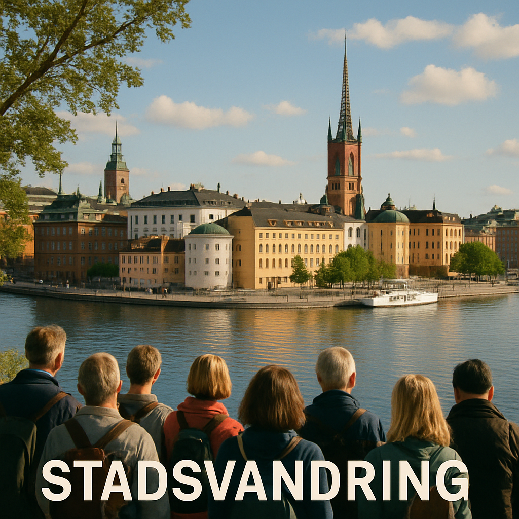 A scenic view of Stockholm's waterfront during a stadsvandring tour.