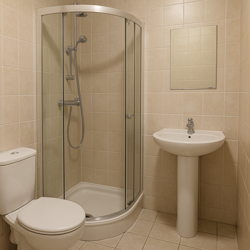 Small bathroom with corner shower