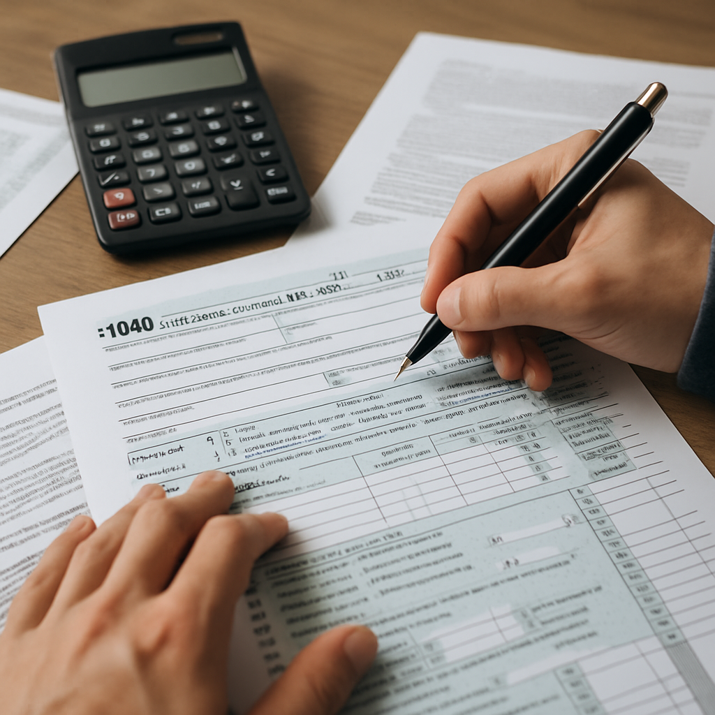 Person filling out tax forms