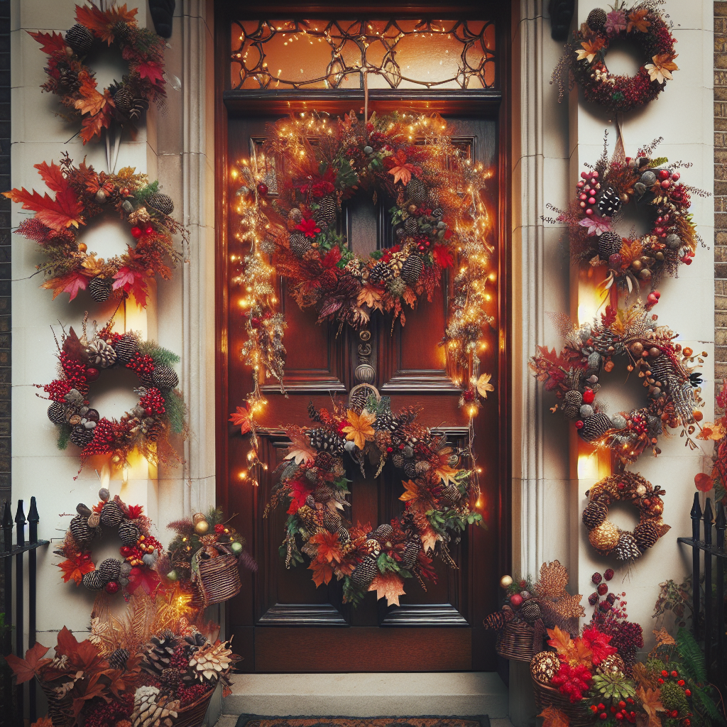 Wreaths and Garland on a Door