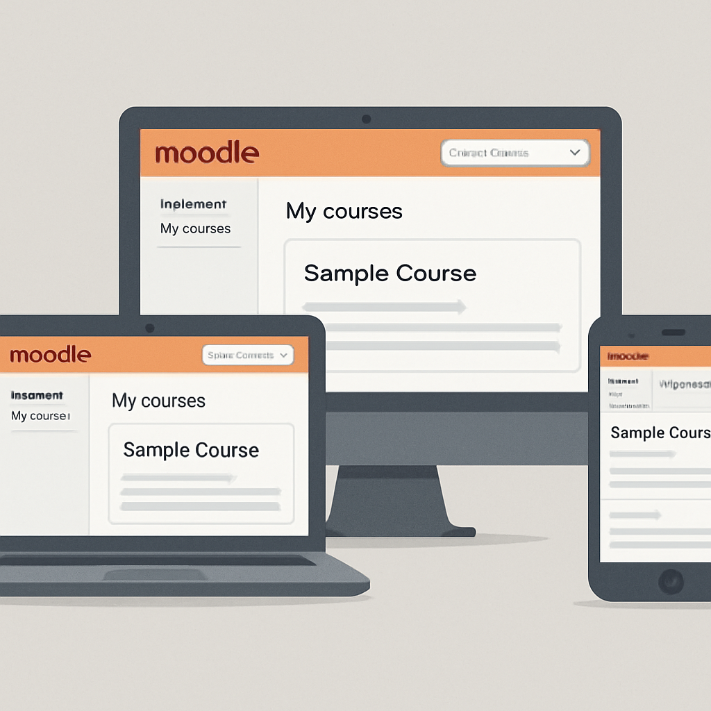 Ein Bild, das die Moodle-Benutzeroberfläche auf verschiedenen Geräten zeigt