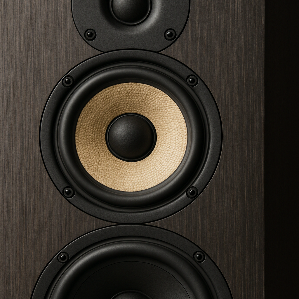 Close-up of high-fidelity tower speaker components