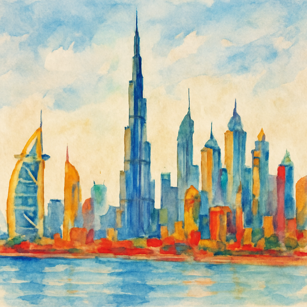 Dubai skyline with painted buildings