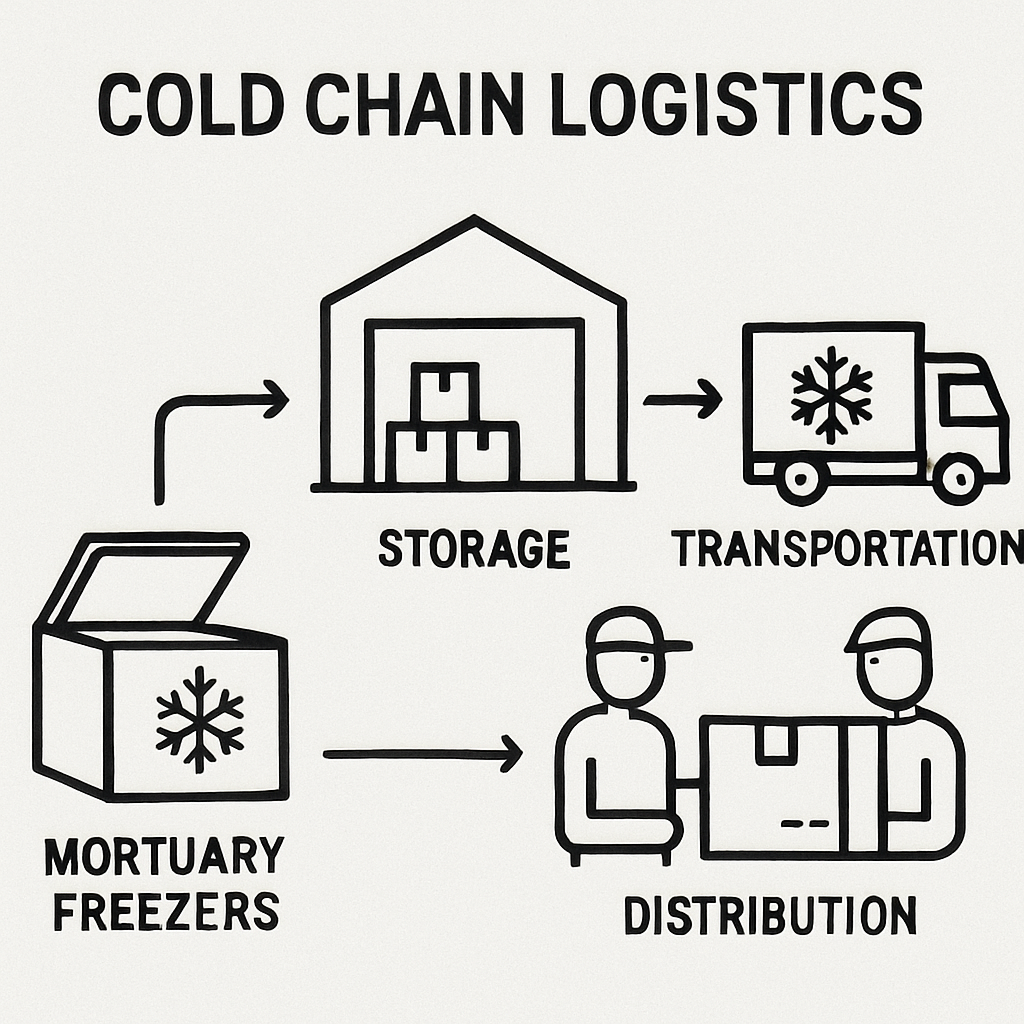 Diagram Illustrating Cold Chain Logistics with Mortuary Freezers