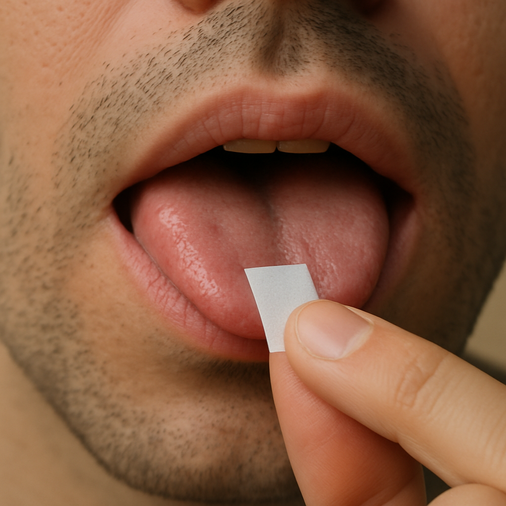 Image showing a nicotine strip being used under the tongue