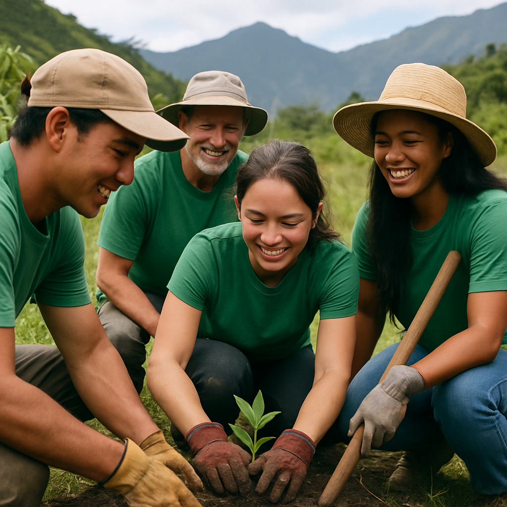 Volunteers working in Hawaiian conservation efforts