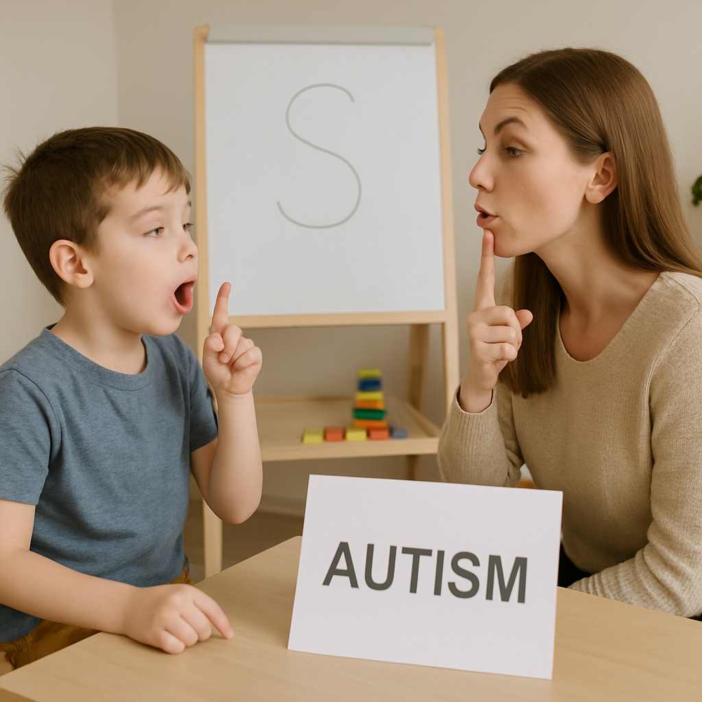 Speech therapist working with a child with autism