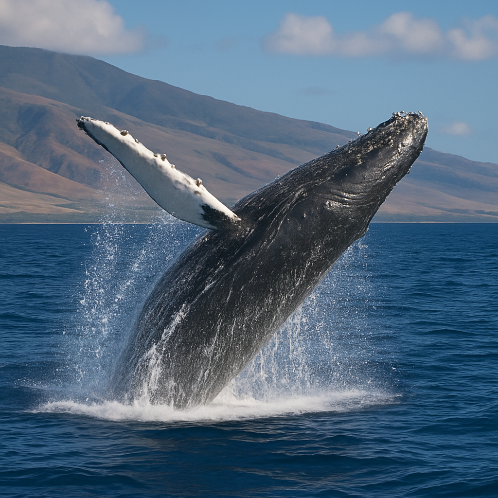 A humpback whale breaching in Maui's waters