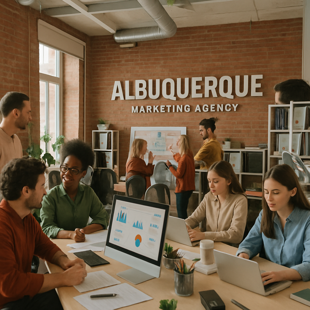 A bustling marketing agency office in Albuquerque