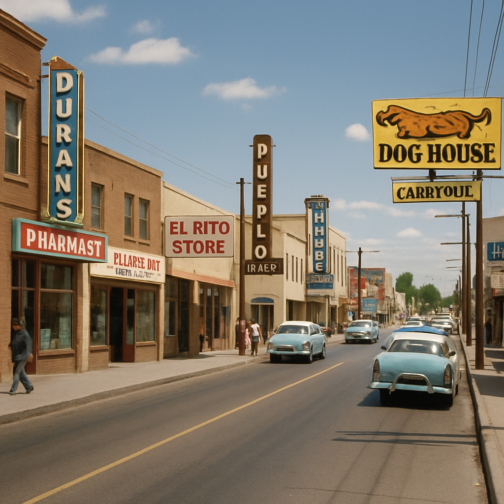 A bustling street in Albuquerque with local businesses