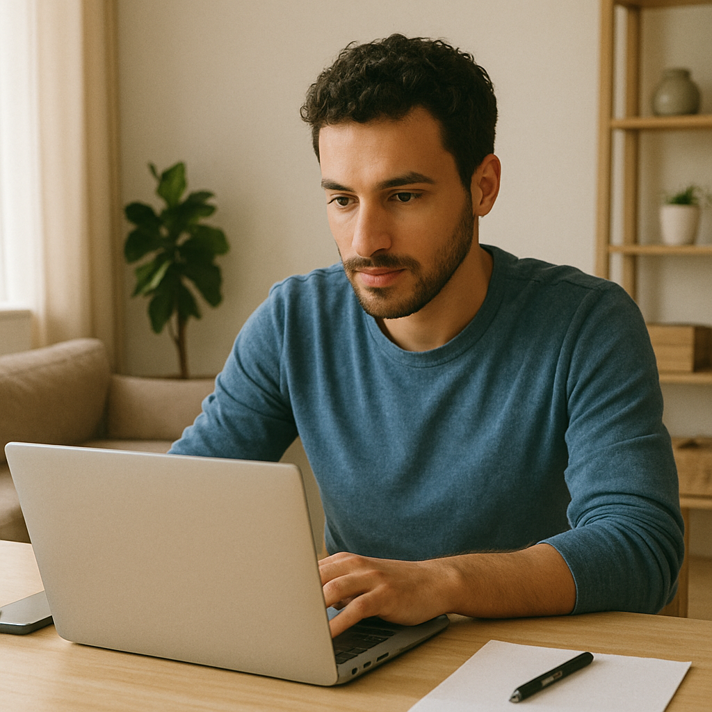 Person working on a laptop from home