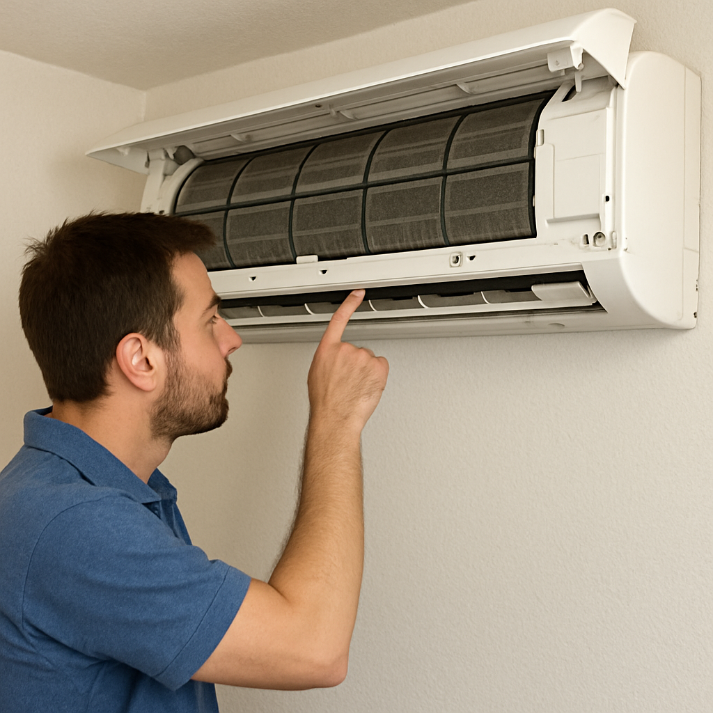 Professional for AC inspecting an air conditioner
