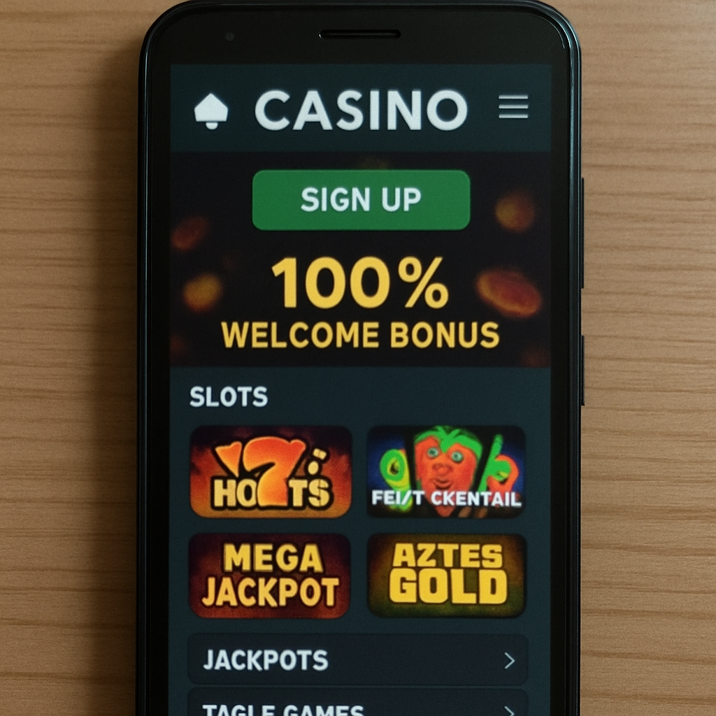 Smartphone displaying a casino website