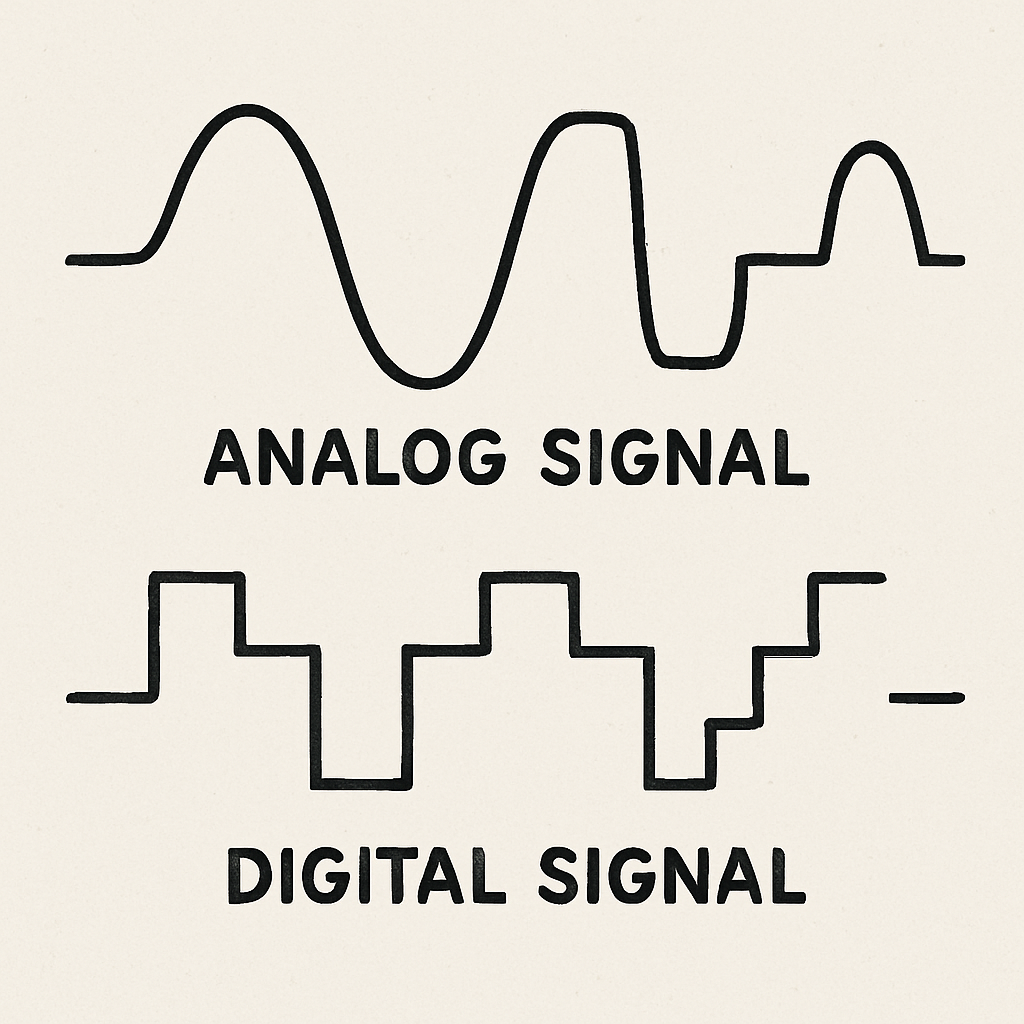 Illustration of analog and digital signal waves