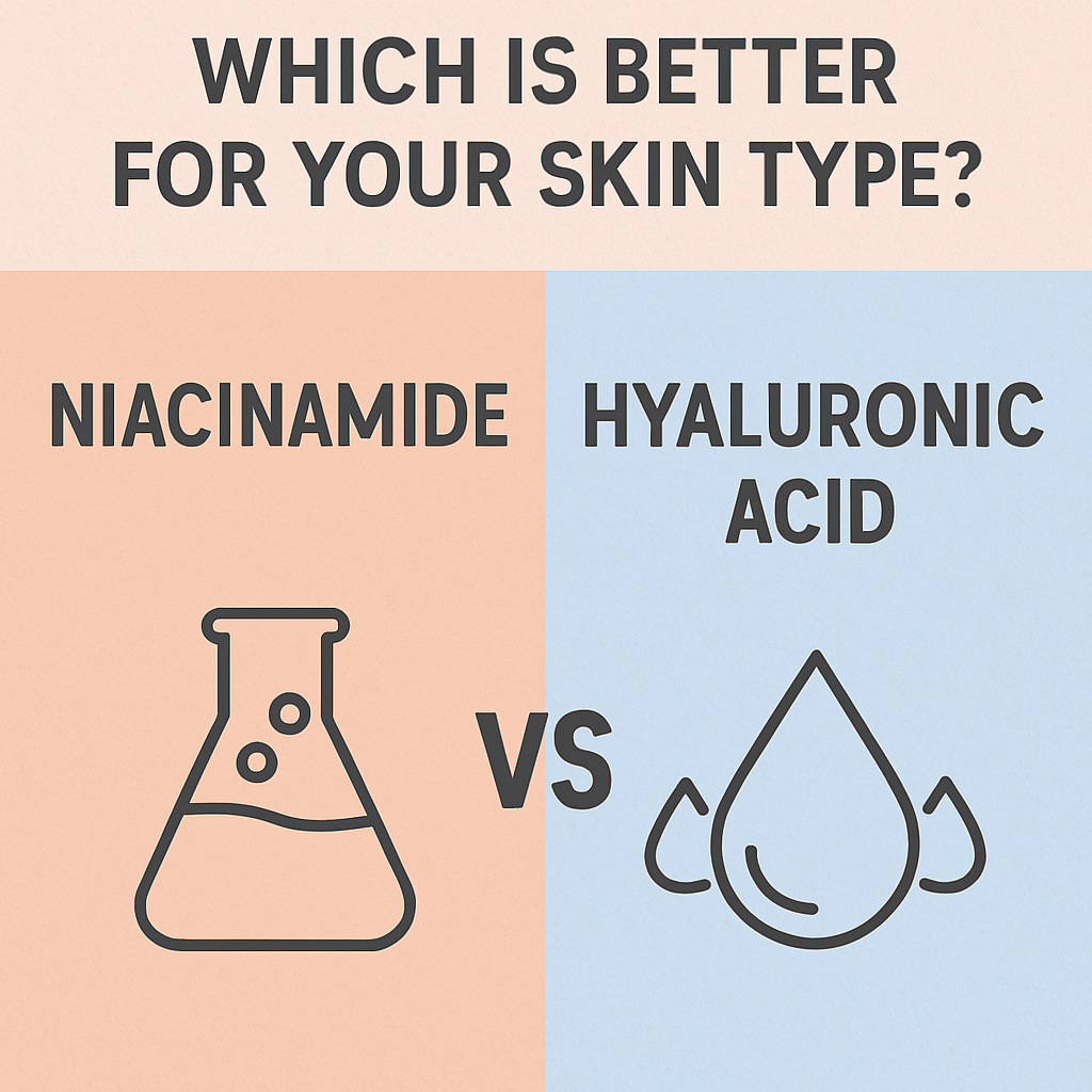 Comparison chart: niacinamide vs hyaluronic acid for skin types