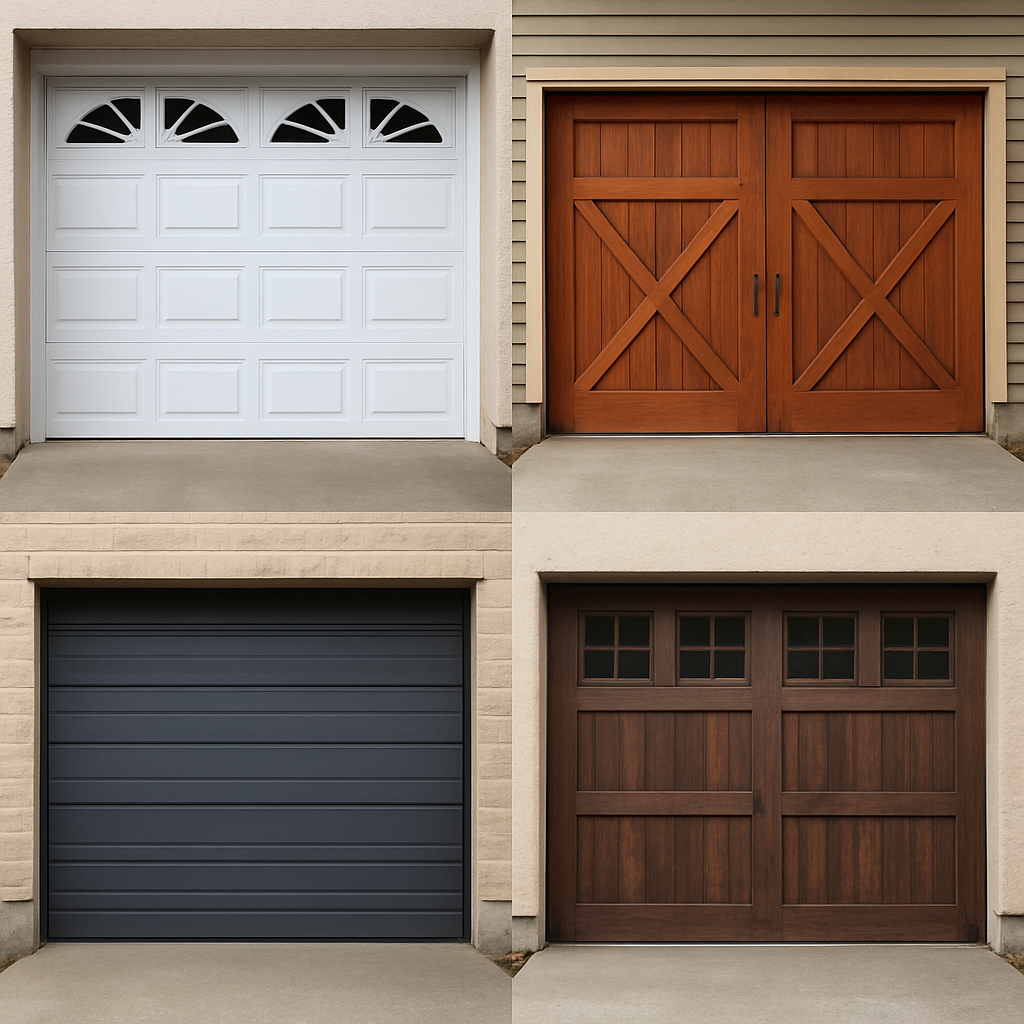 A variety of garage doors in different styles and materials