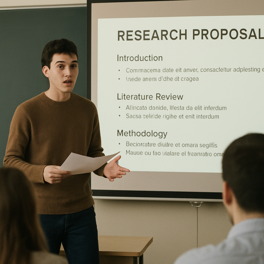 Student presenting research proposal