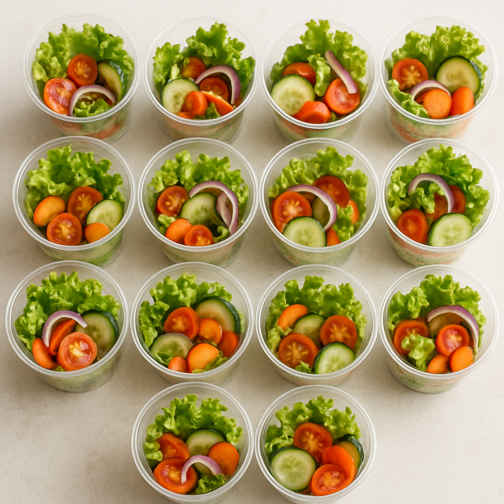 Individual salad cups neatly arranged