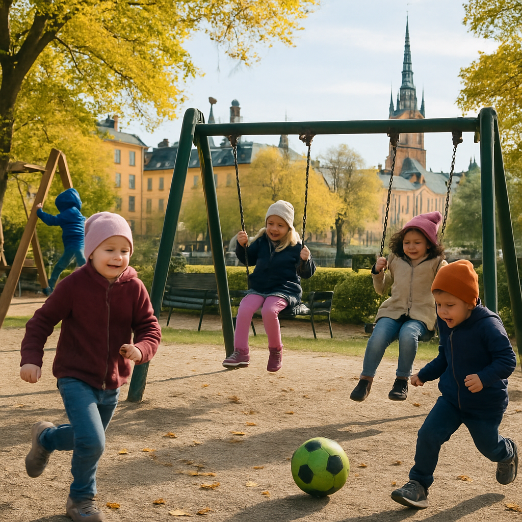 Children playing in Stockholm park