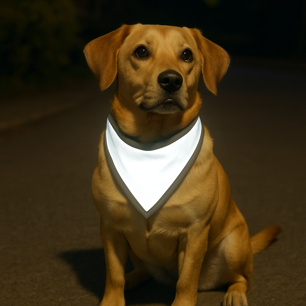 Dog wearing a reflective bandana