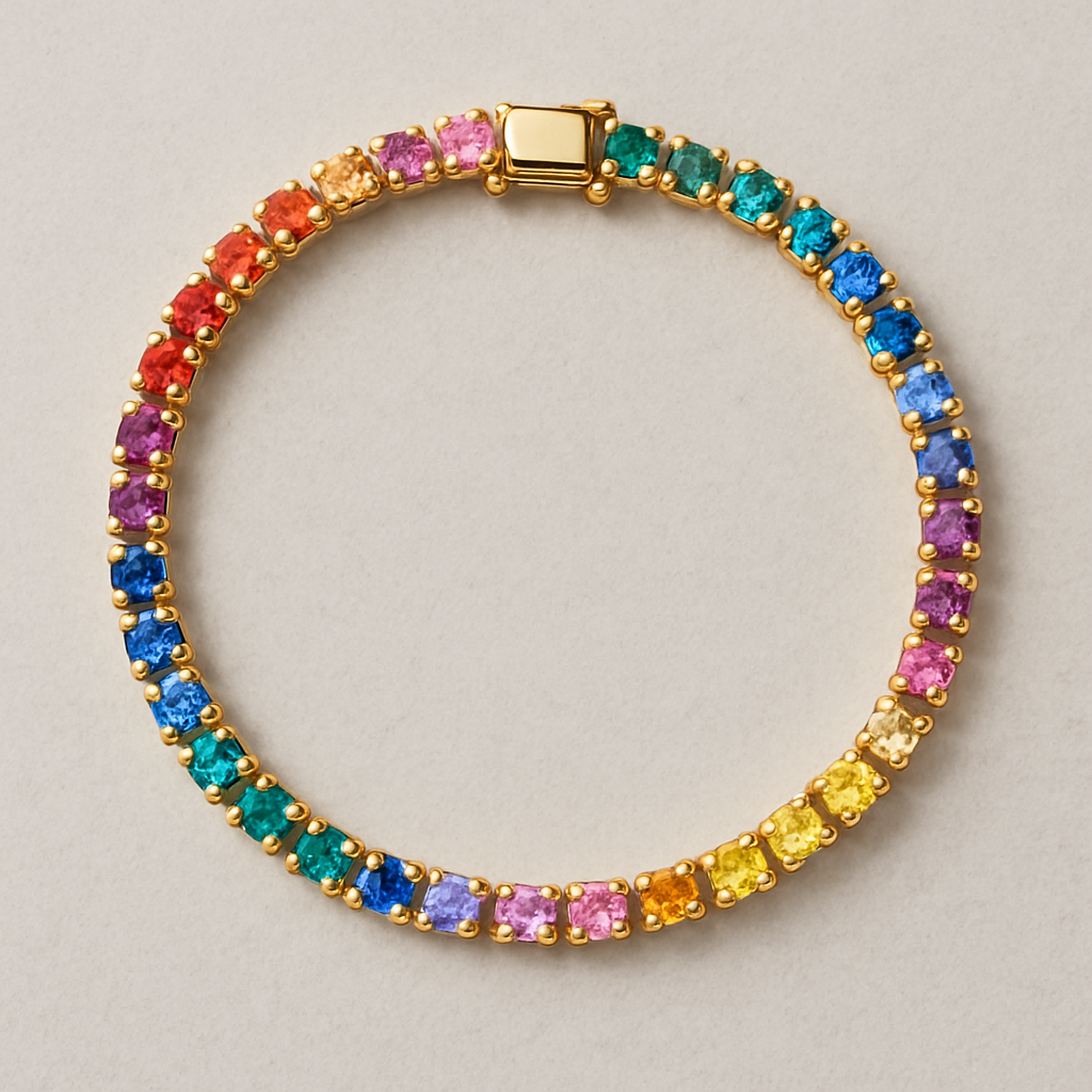 Rainbow tennis bracelet with multicolored gemstones