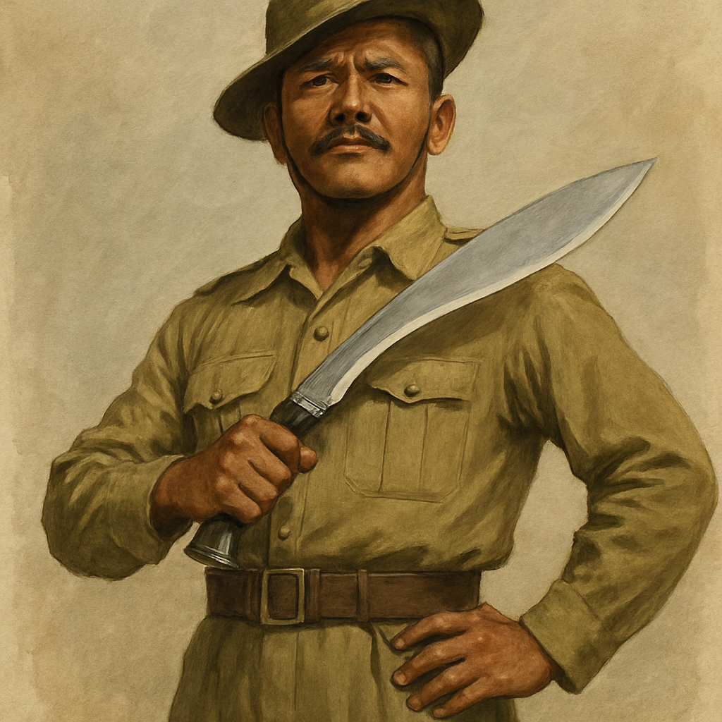 Gurkha warrior holding a kukri knife with proud stance