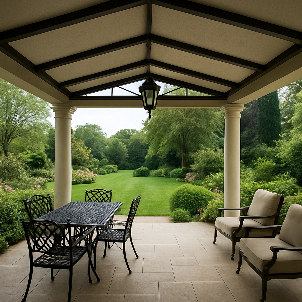 Elegant patio roof with garden view