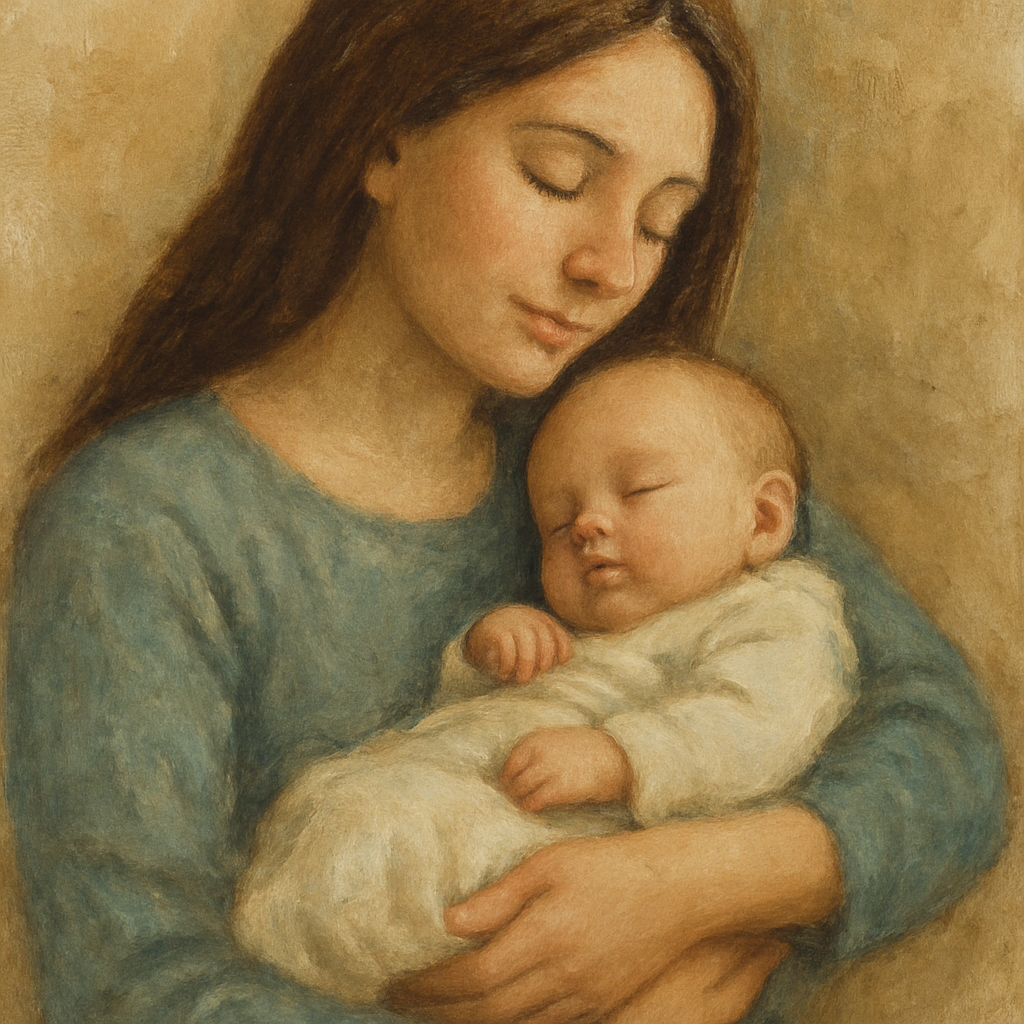 Anne kucağında uyuyan bebek