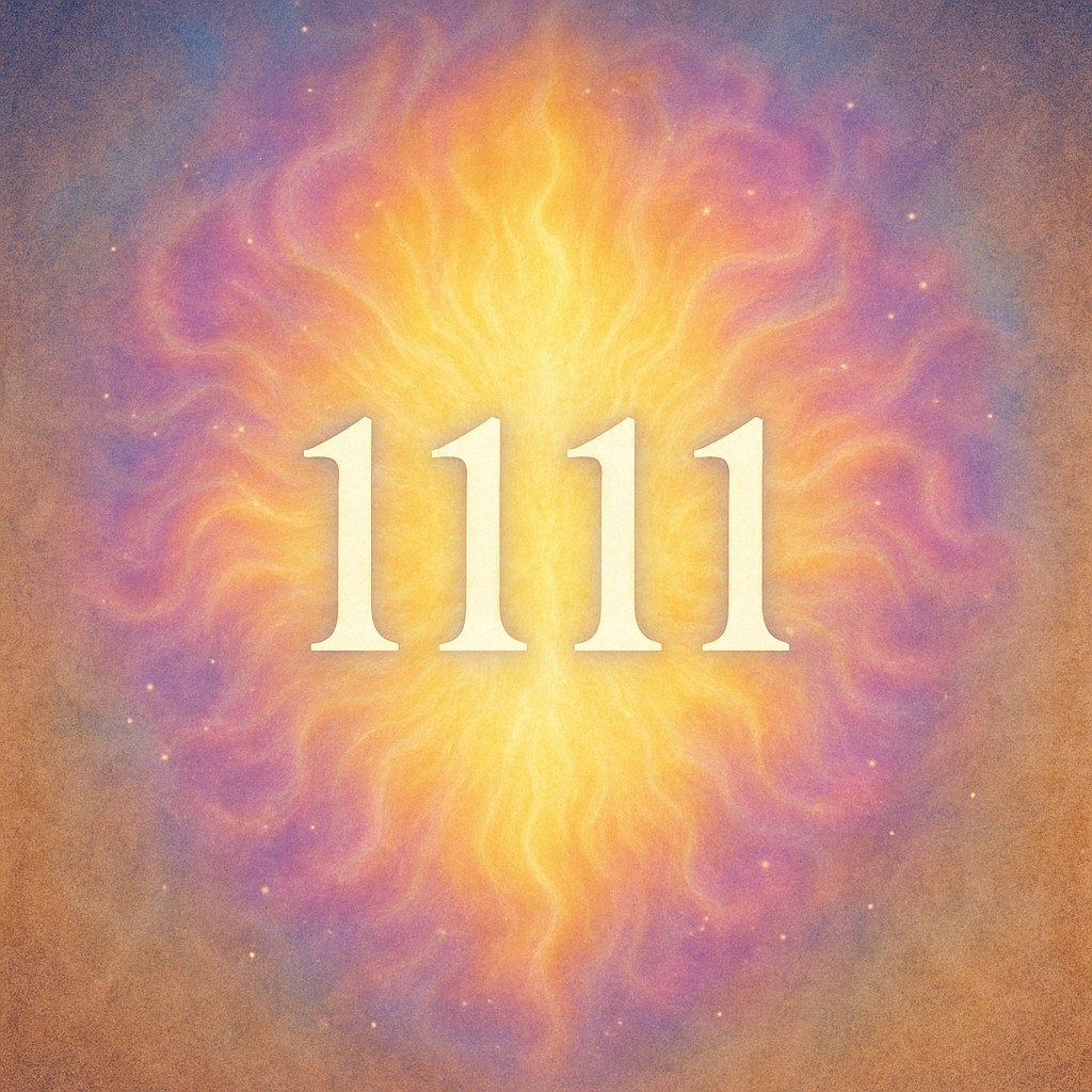 A spiritual scene featuring the number 1111 surrounded by auras of light