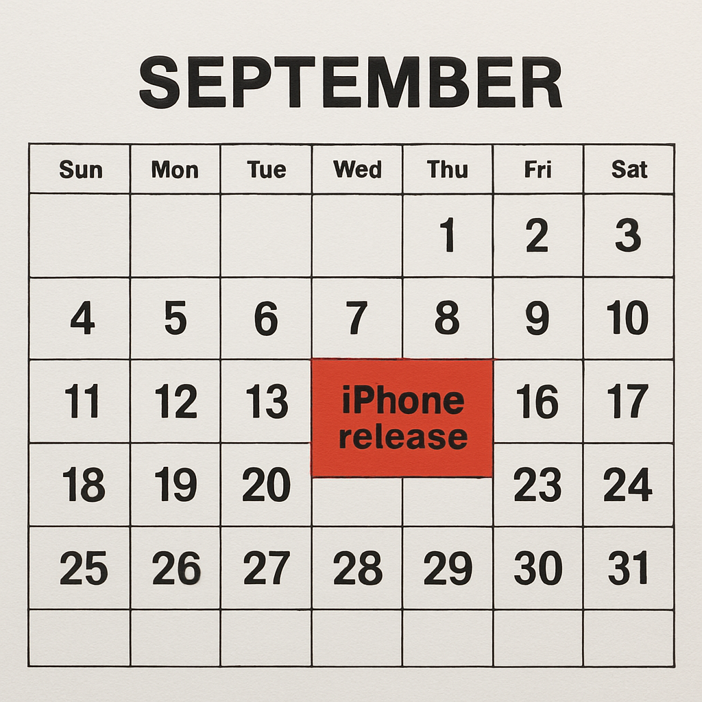 A calendar with September highlighted for iPhone release