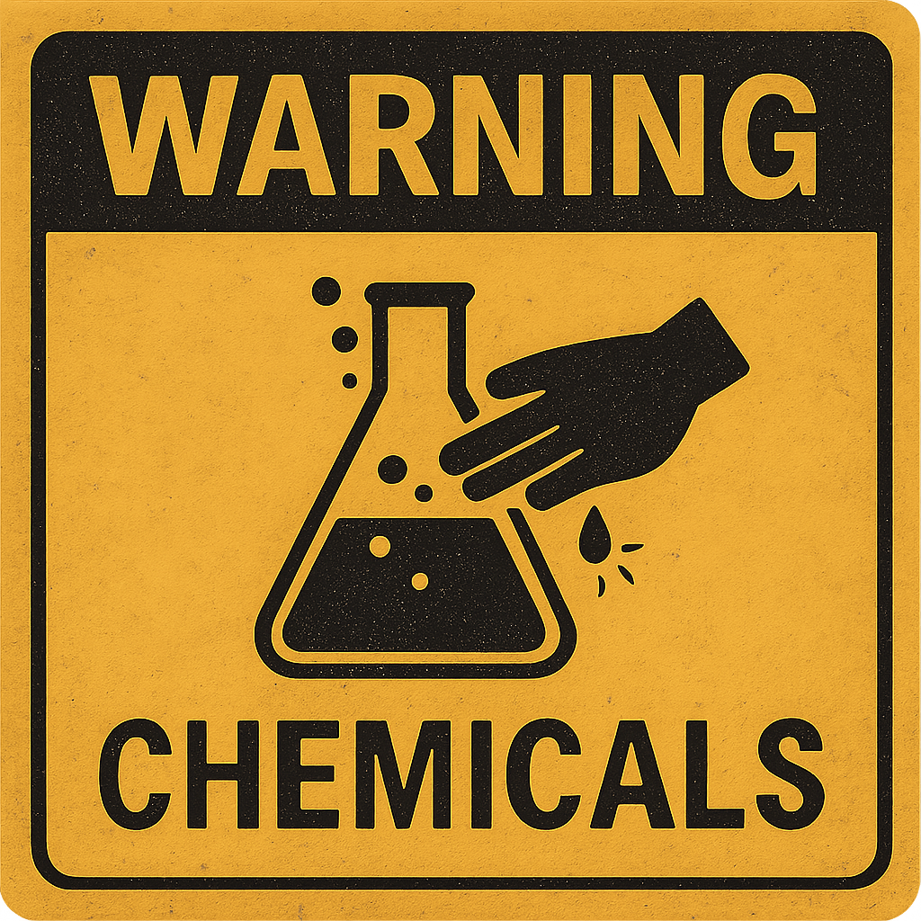Safety warning sign for chemicals