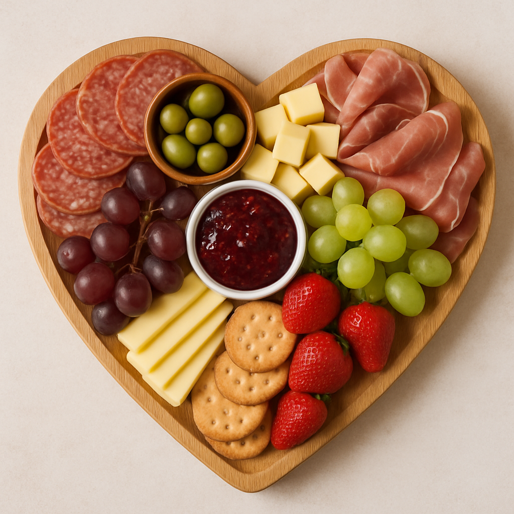 Heart-shaped charcuterie board
