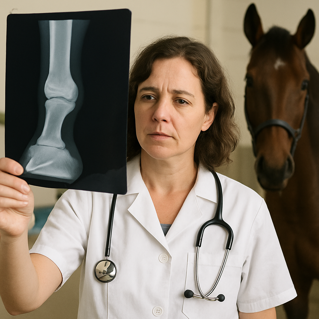 Veterinarian reviewing horse x-ray results