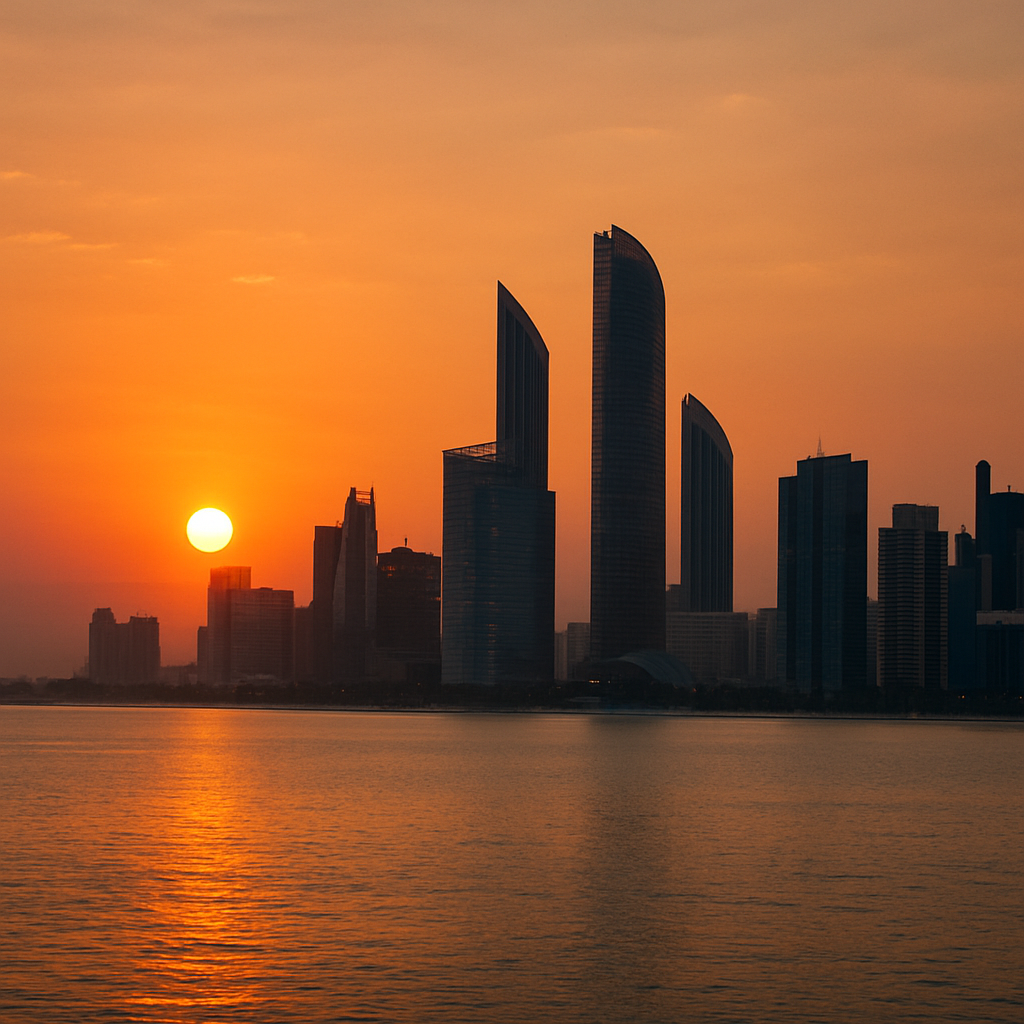 Abu Dhabi skyline at sunset