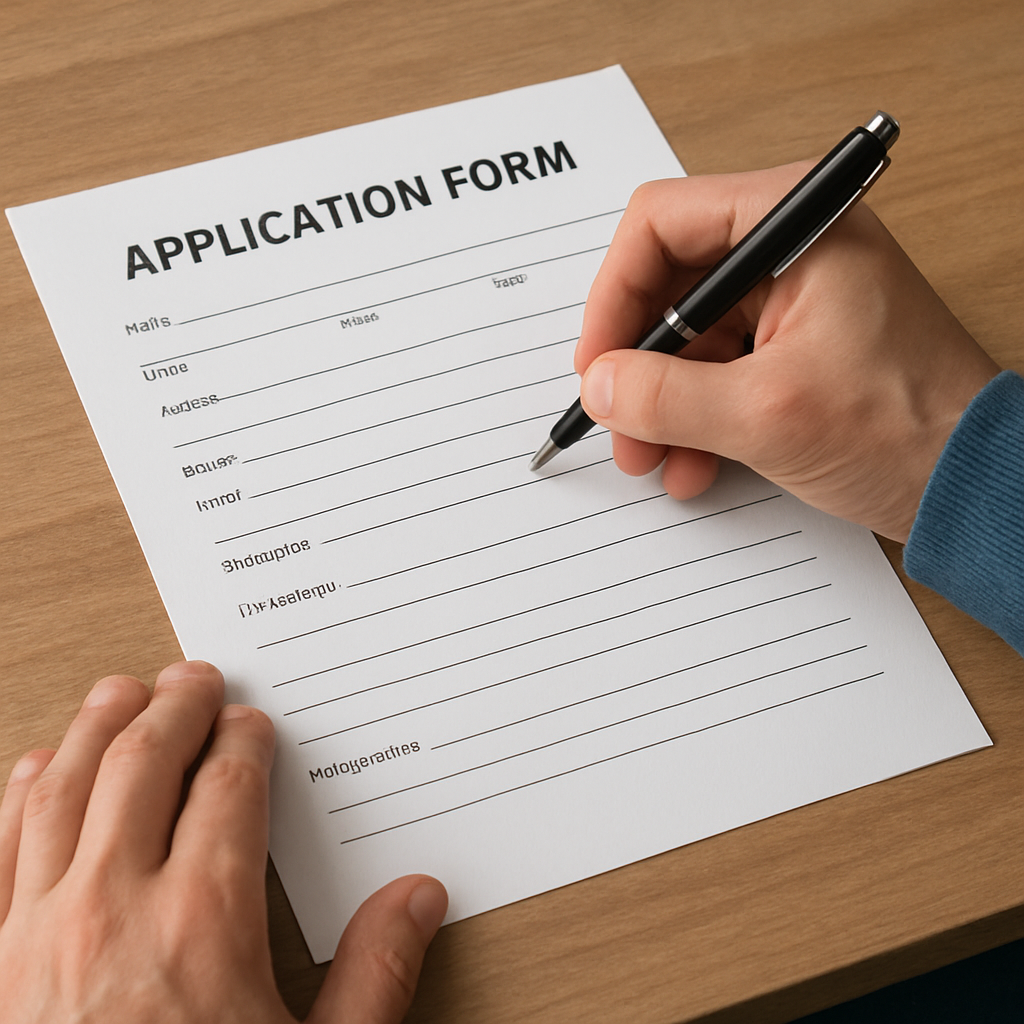 Person filling out an application form