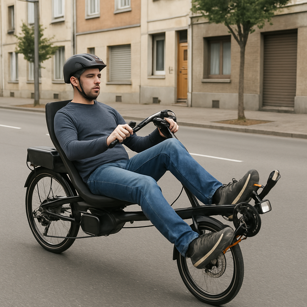 vélo couché électrique sur route urbaine