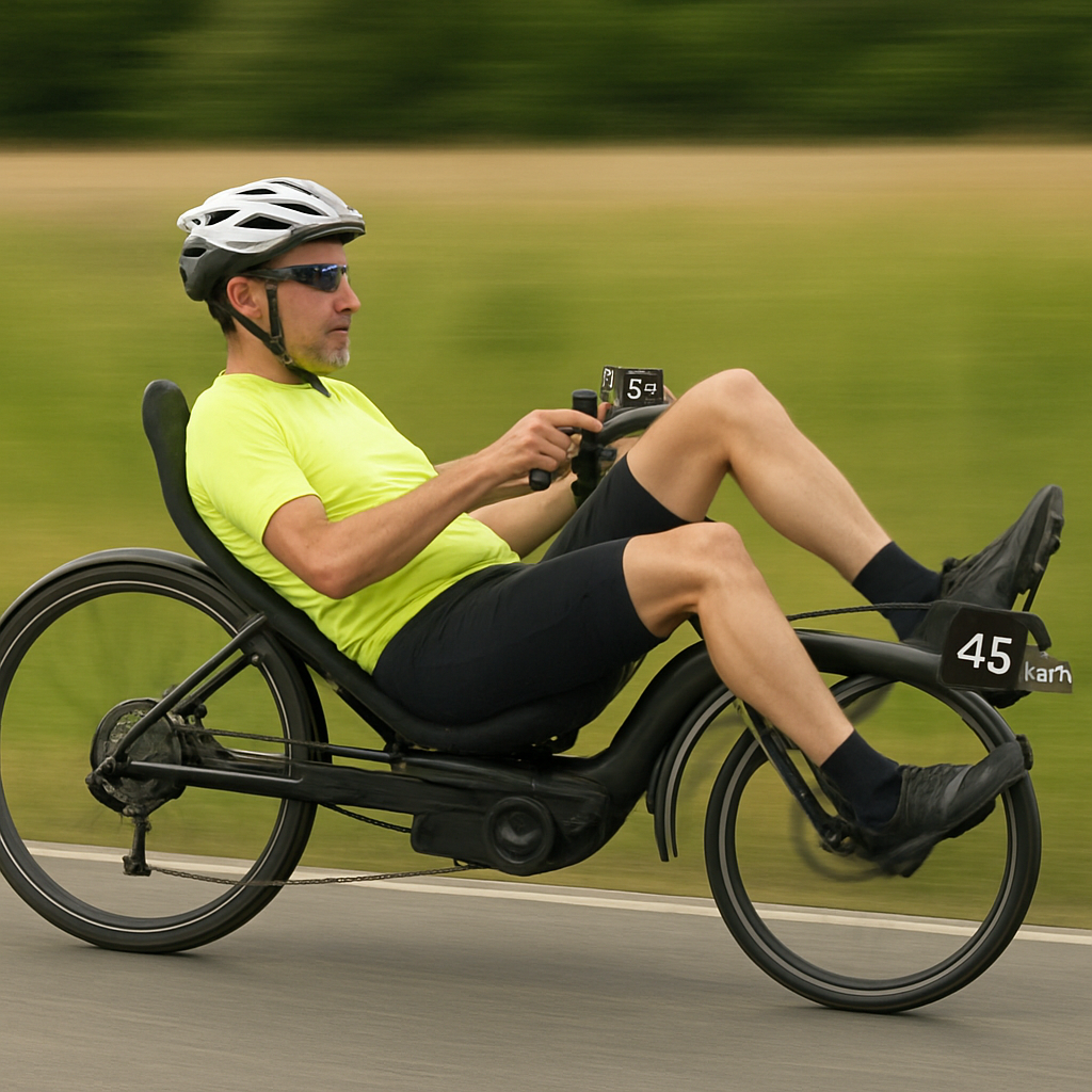cycliste sur vélo couché électrique à 45 km/h