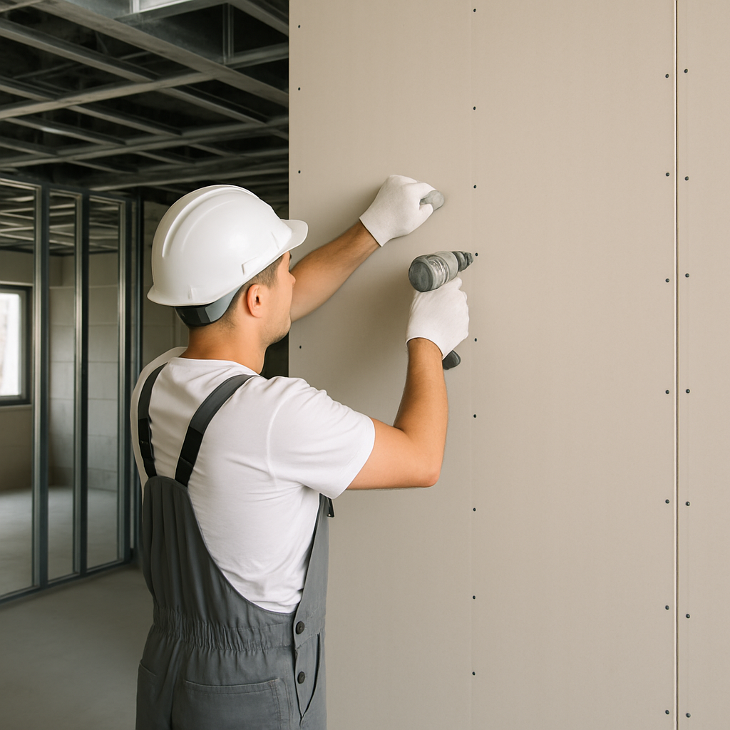 Gypsum board installation in a modern building