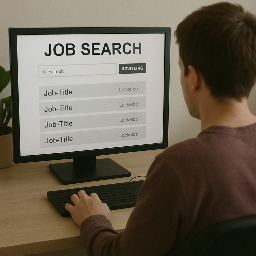 A person browsing job listings on a computer