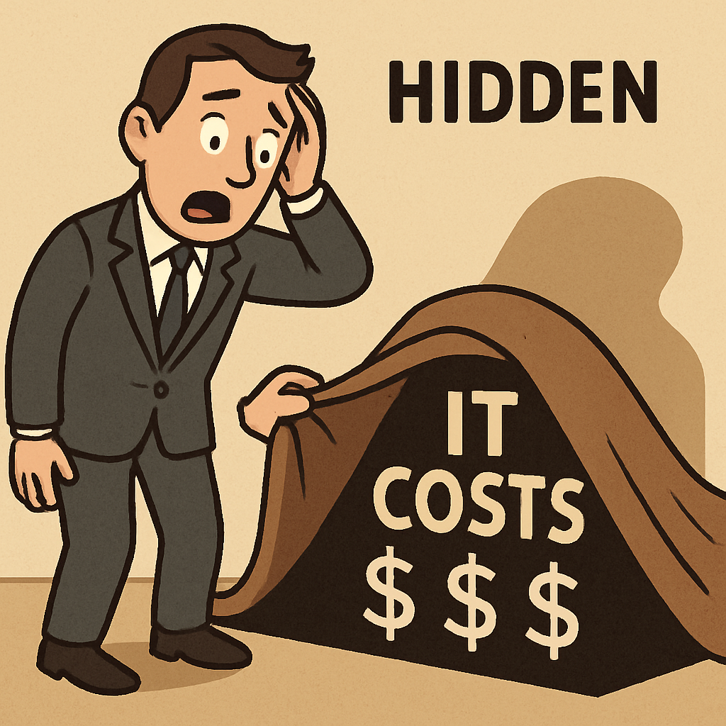 Businessman realizing hidden IT costs