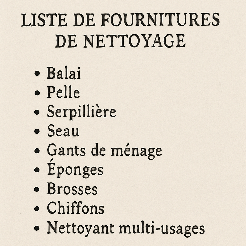 Liste de fournitures de nettoyage