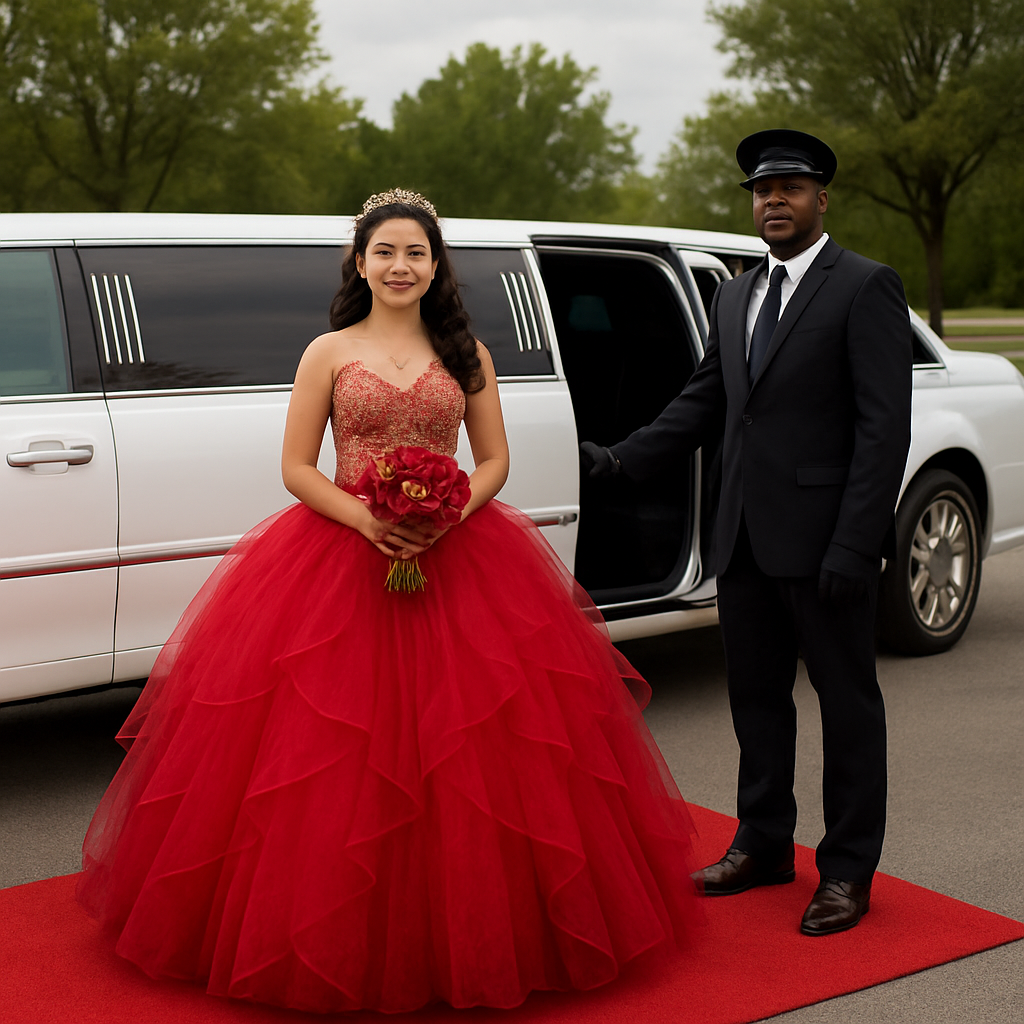 Quinceañera limo with red carpet service