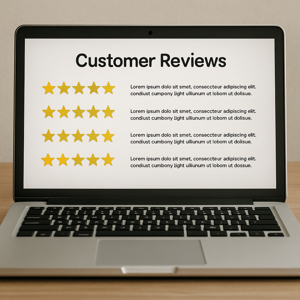 Customer reviews on a laptop screen