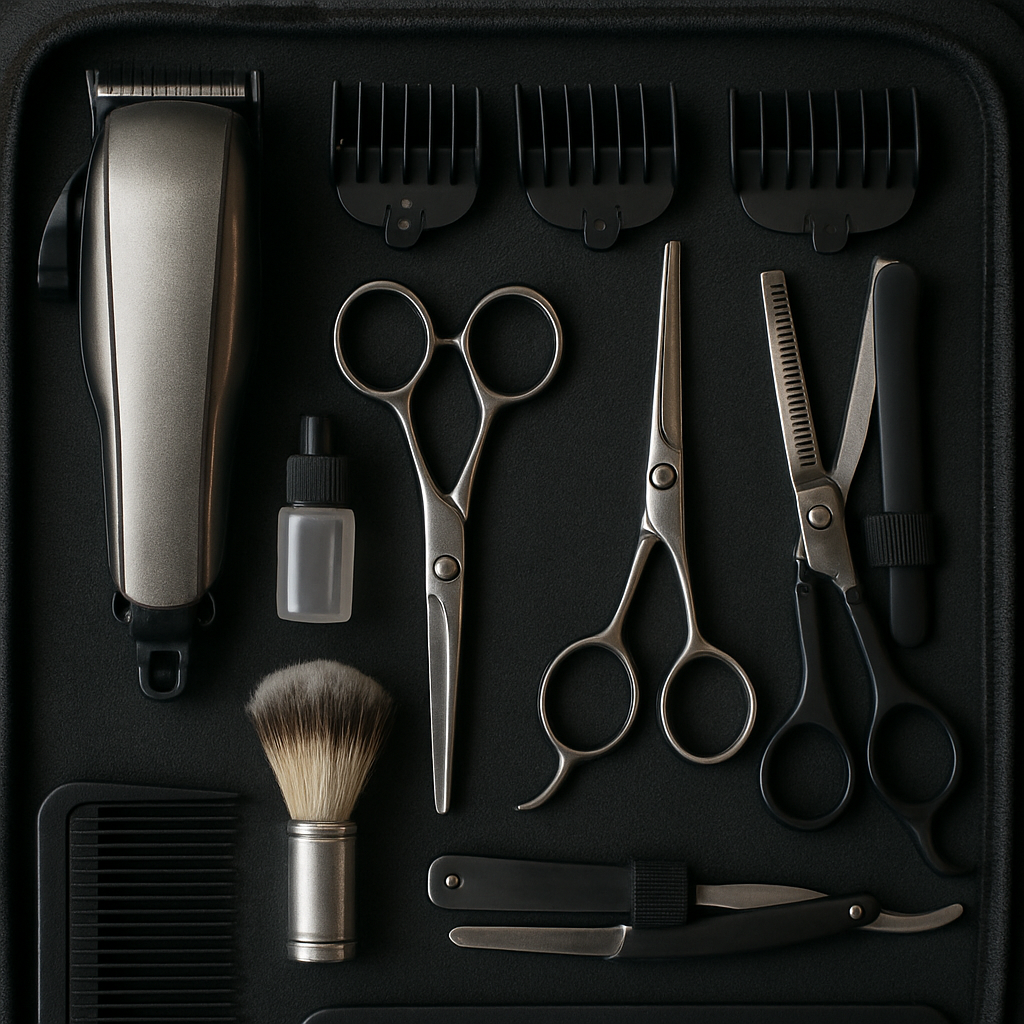 professional barber tools in a kit