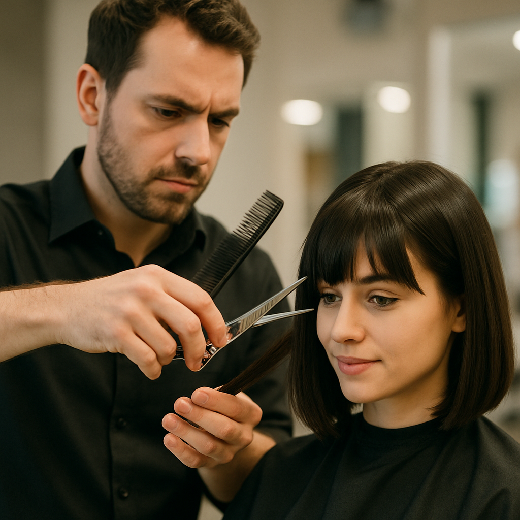 Professional hair stylist performing a haircut